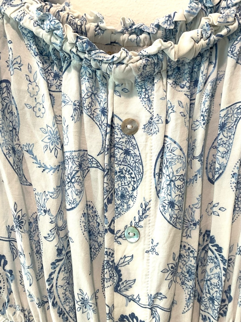 Boho Hi Low Maxi Dress Blue White Floral Ruffle Small Cottagecore - Picture 6 of 9